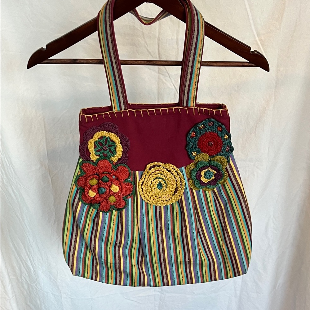 BUCO Handcrafted Multicolor Floral Crochet Tote Bag